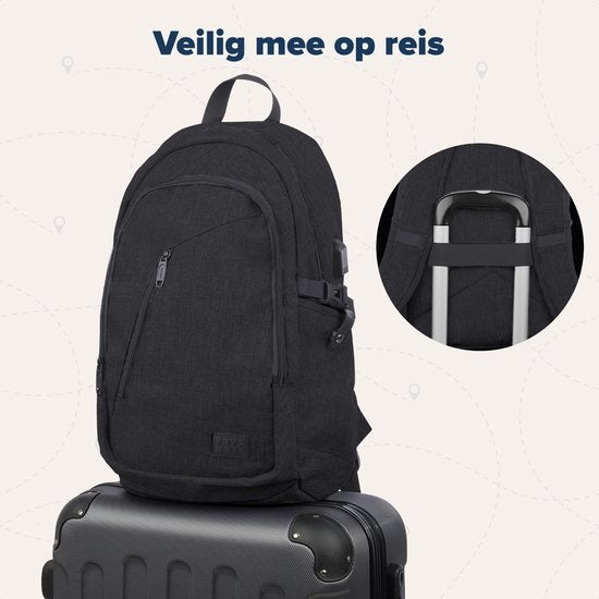 TRVLMORE Rugzak - 25L - 15,6 inch - Laptop Rugtas - Schooltas - Unisex - Spatwaterdicht Zwart