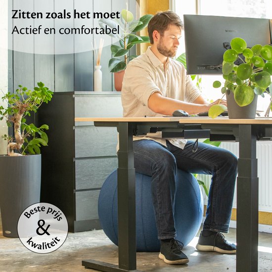 Bckz Zitbal Kantoor en Thuis 55 CM - Luxe Yoga Bal - Zitballen met Hoes - Ergonomische Bureaustoel Bal - Linnen Lichtgrijs