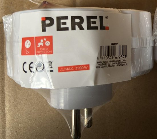 Perel Verdeelstekker met schakelaar, 2 stopcontacten met penaarde (type E), polypropyleen, gebruik binnenshuis, wit
