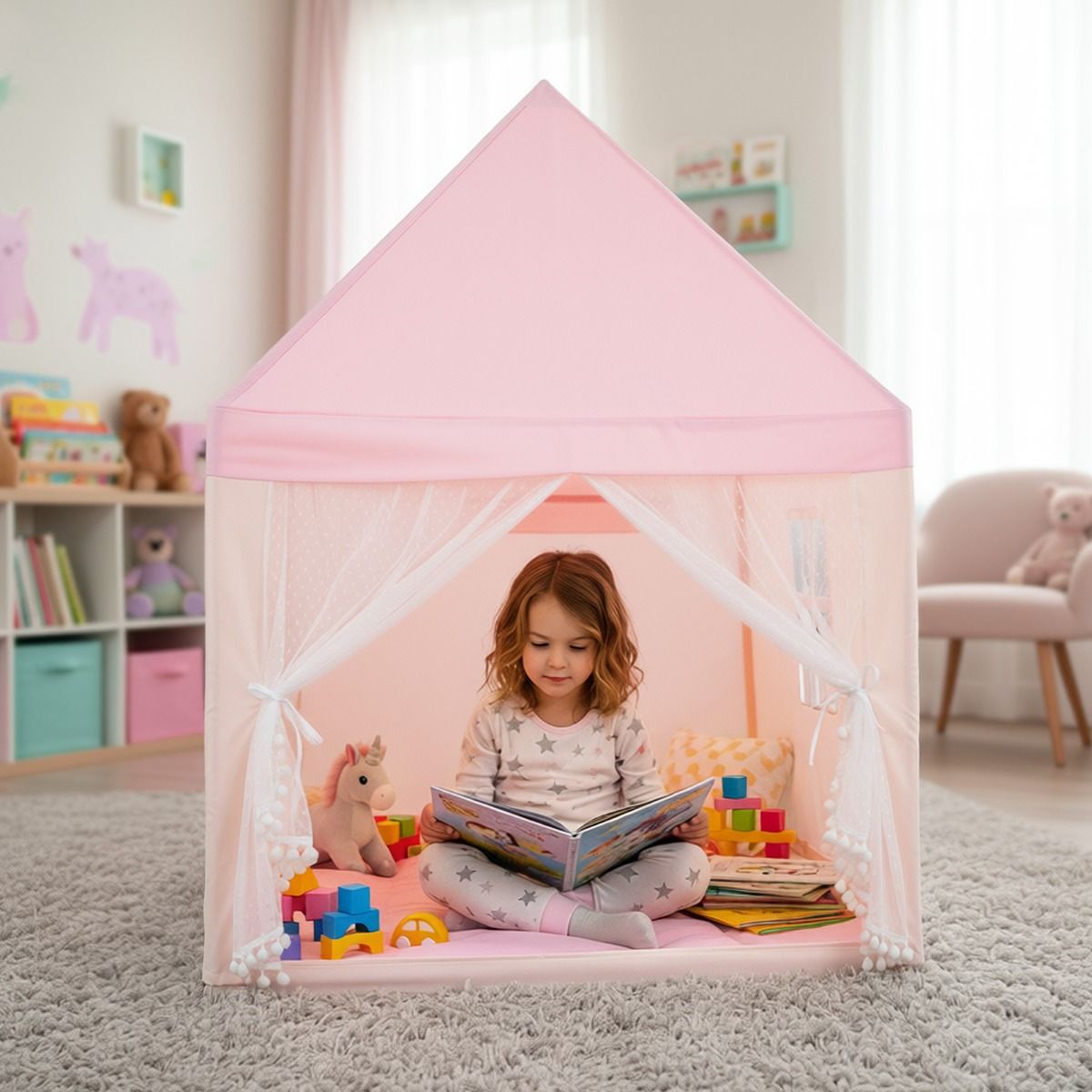 Coast Kinderspeeltent - speelhuis - houten frame - roze