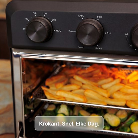 Safecourt 6-in-1 Airfyer oven - 100% PFAS-vrij - 6 programma’s - 80 tot 230 graden - Airfryer, bakken, roosteren, toasten, grillen & opwarmen - Zwart