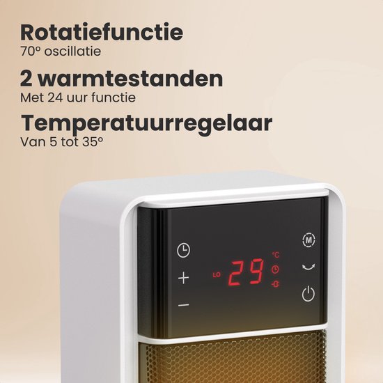 Auronic Elektrische Kachel - Keramische Kachel - Toren Kachel - 2000W Heater - Wit