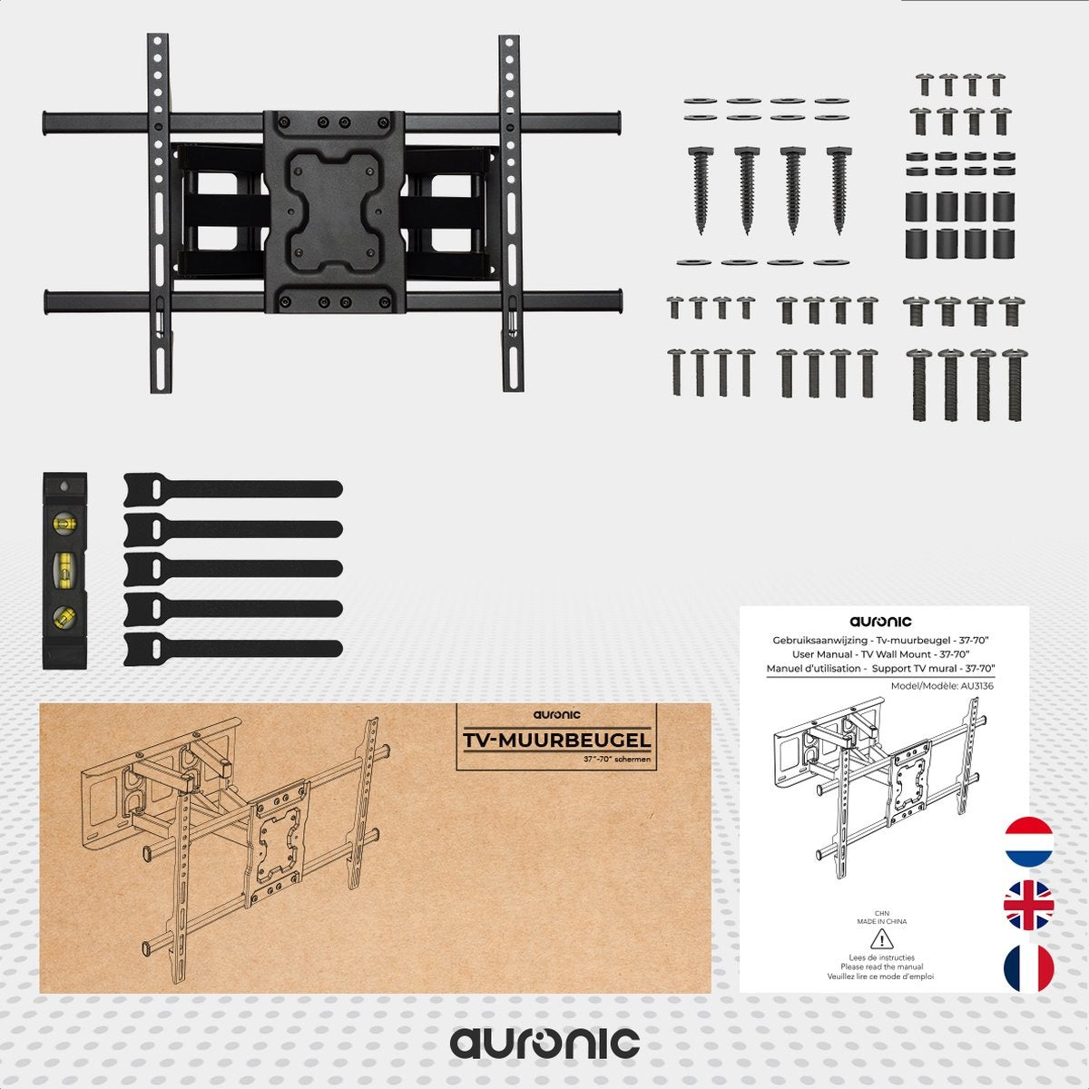 Auronic TV Beugel - Draaibaar en Kantelbaar - 37 tot 70 inch - Tot 60 KG - Zwart