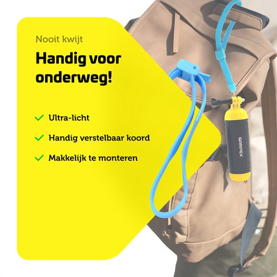 Garpex® Drijvende Handgrip - Drijvend Statief - Universeel - Geschikt voor alle action camera - Selfiestick - Inclusief verstelbare polsband en duimschroef