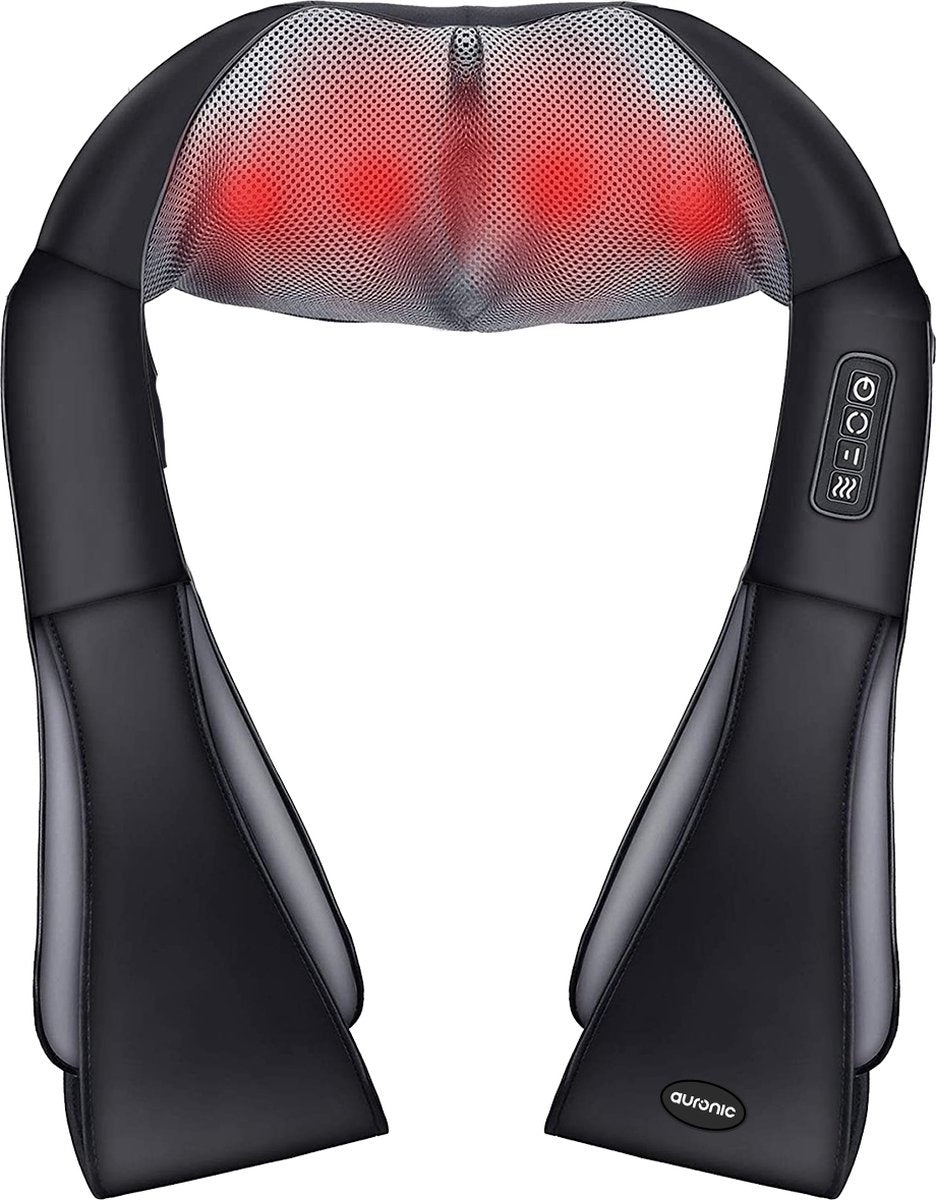 Auronic Draadloos Shiatsu Massagekussen - Elektrisch Nekmassage Apparaat - Nek en Schouder - Infrarood - Zwart