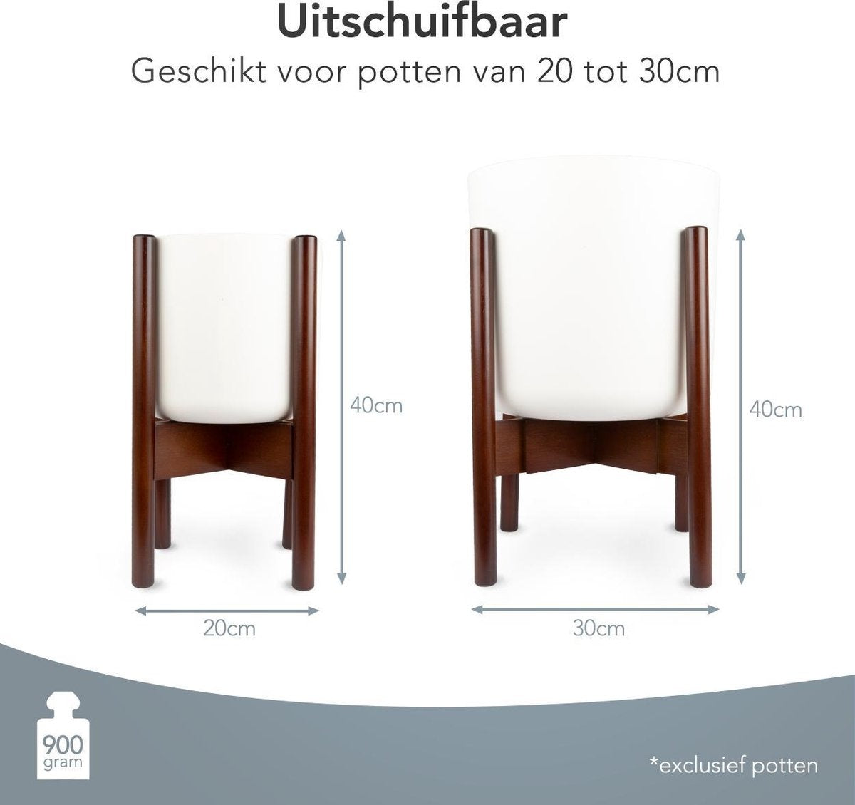 LifeGoods Planten Standaard - Uitschuifbare Bloempothouder - Plantentafel - 20 tot 30 cm - Donker Bamboe