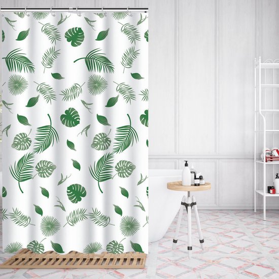 VAIVE Douchegordijn Groen 180x200 - Anti Schimmel - Douchegordijnen - Ringen