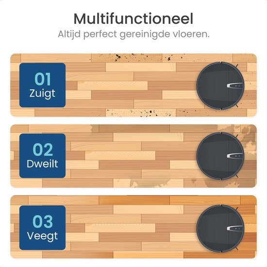 Gologi robotstofzuiger met dweilfunctie - Automatisch - Met Laadstation - Draadloze Robot Stofzuiger - 45DB - Zwart