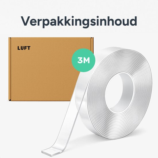 Dubbelzijdig tape extra sterk - 3 meter - 3 cm breed - Waterbestendig en Herbruikbaar - Montage - Nano - Plakband - Klussen - Transparante