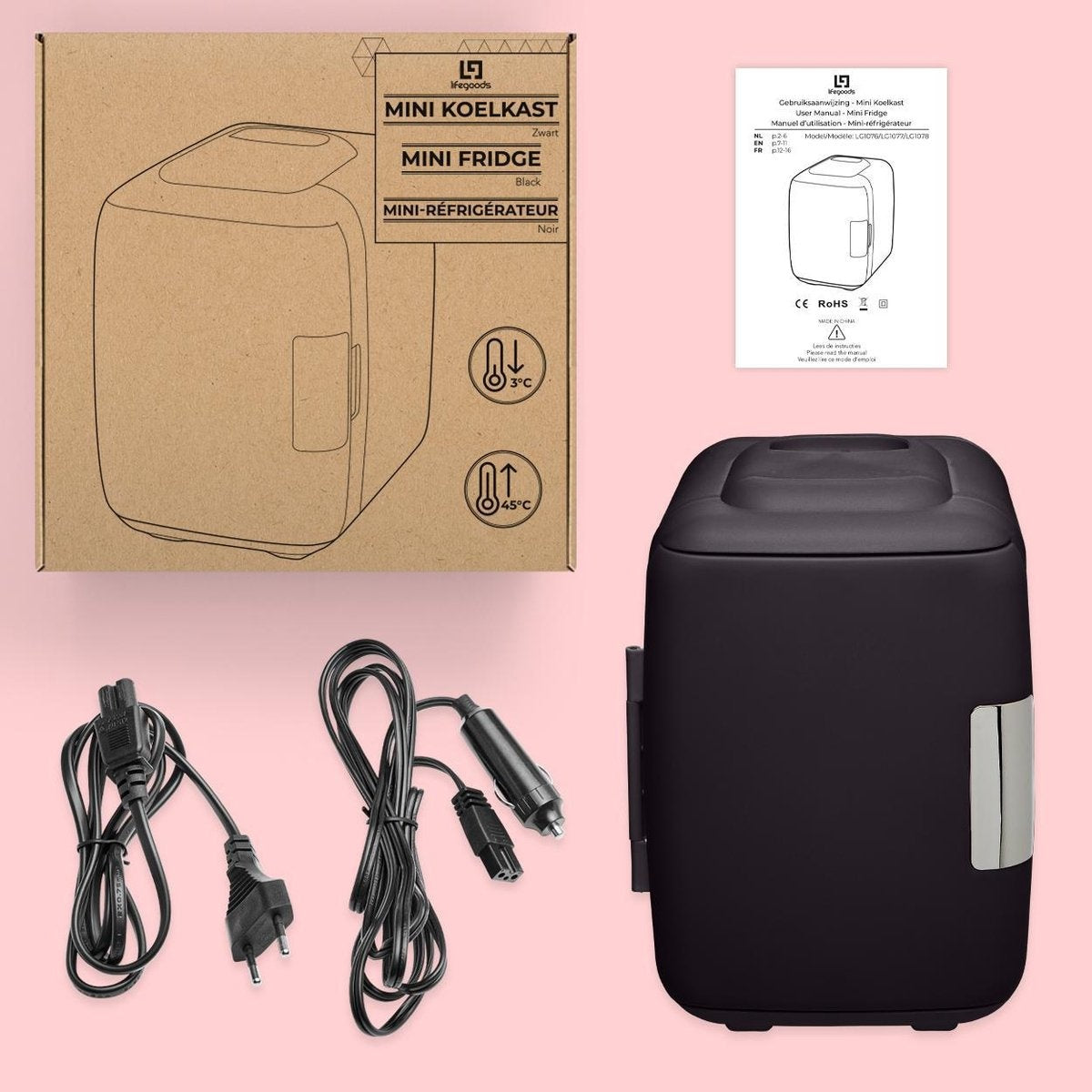 LifeGoods Mini Koelkast - 4L - Skincare - VerwarmenKoelen - Zwart
