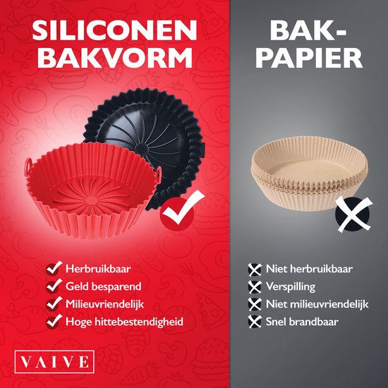 VAIVE Siliconen Bakje Geschikt Voor Airfryer ⌀ 20 - Bakpapier Alternatief - Accessoires - Bakvorm - Bakjes - XXL