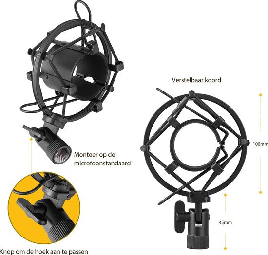 UPLY Microfoon Arm - Inclusief Popfilter en Shockmount - Zonder Microfoon - Boom Arm - Mic Stand - Statief - Opvouwbaar - 360 Graden - Zwart