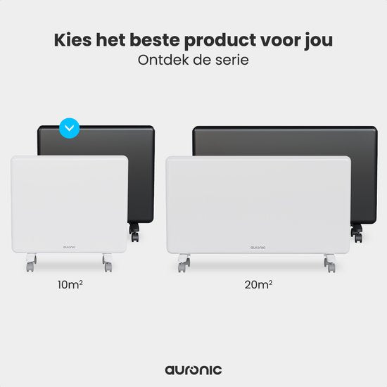Auronic Convectorkachel - 1000W - Elektrische Verwarming - 3 Standen - Metalen Paneelverwarming - Vrijstaand - Wielen - Wit