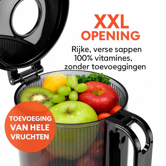 Lebenlang Slowjuicer Sapcentrifuge - Incl. 2 Sapbekers - 250 W - BPA-vrij - Mat Zwart - 21 x 20 x 44 cm