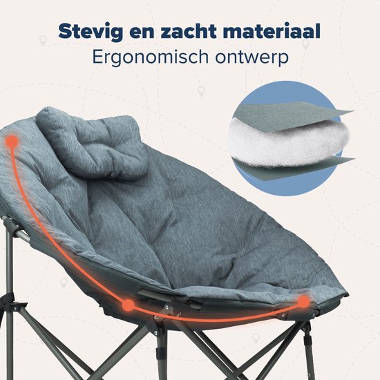 TRVLMORE Campingstoel - XL - Opvouwbaar - Incl. Draagtas - Kampeerstoel - Vlinderstoel - 150 kg draagvermogen - Grijs