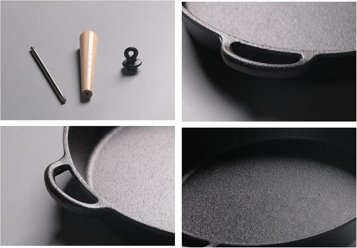 Rong Tian X gietijzeren koekenpan met houten handvat - 10,3 inch - Zwart