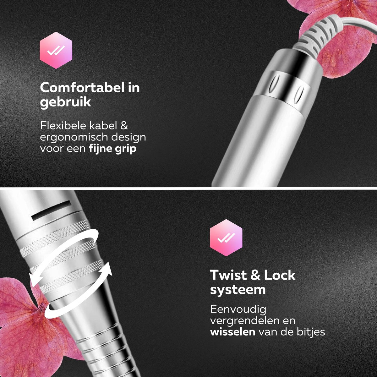 Beeperfect® Elektrische Nagelvijl Ultimate Edition – Draadloze Nagelfrees 45.000 RPM – Manicure & Pedicure Set met 11 Bitjes, 100 Schuurrolletjes & Voetpedaal – Voor Gelnagels, BIAB & Acryl
