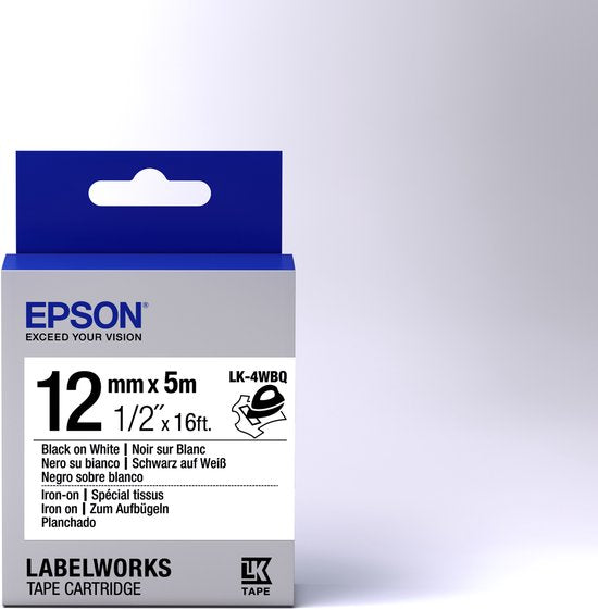Label Cartridgestrijketiket LK-4WBQ Zwart/Wit 12mm (5m)