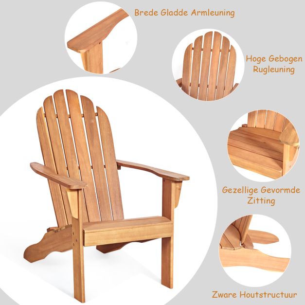 Coast Buiten Hout Adirondack Stoel 69x88x103 cm - Natuurlijk Acaciahout – Tuinstoel voor Terras, Balkon en Tuin
