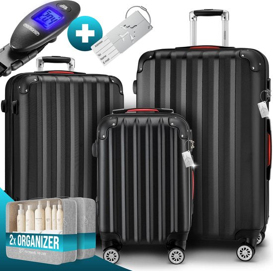 MONZANA 3-delige Hardcase Kofferset - Koffer M L XL Handbagage- Zwart