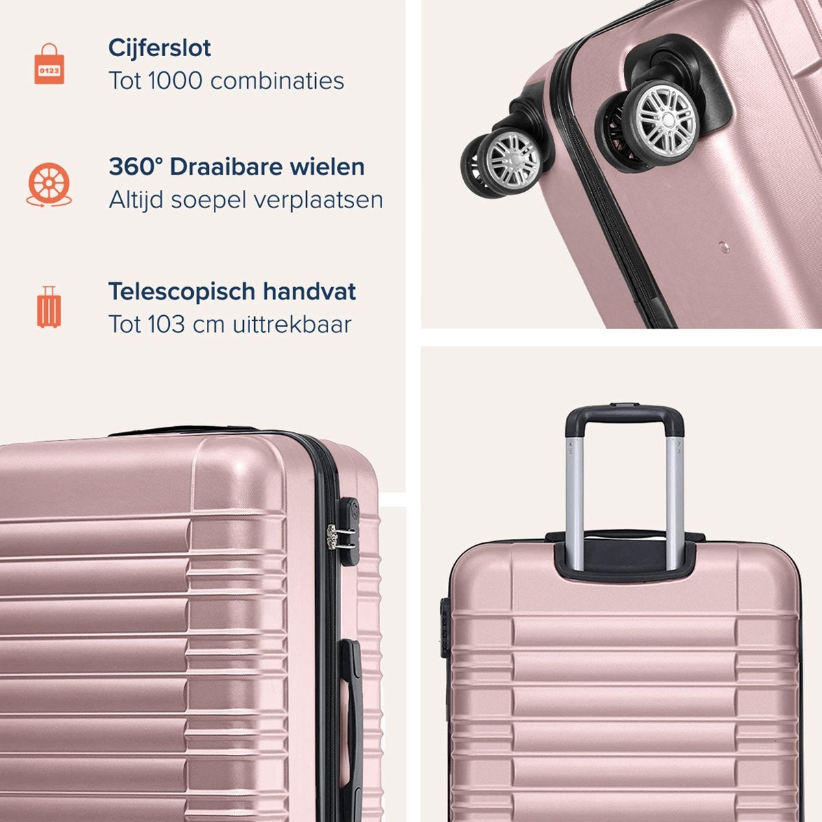 TRVLMORE Kofferset - 2 Delig - 38L Handbagage + 110L Ruimbagage - Roségoud