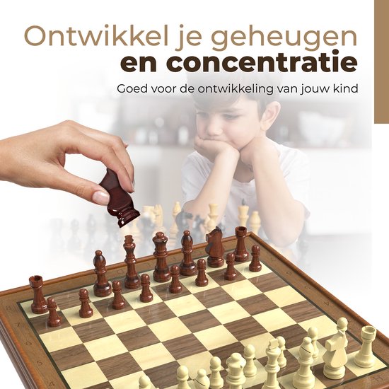 Windsor Luxe Schaakbord - met Schaakstukken - 35 cm - Annotaties - Schaakset - Magnetisch Schaakspel - Chess Set - Hout