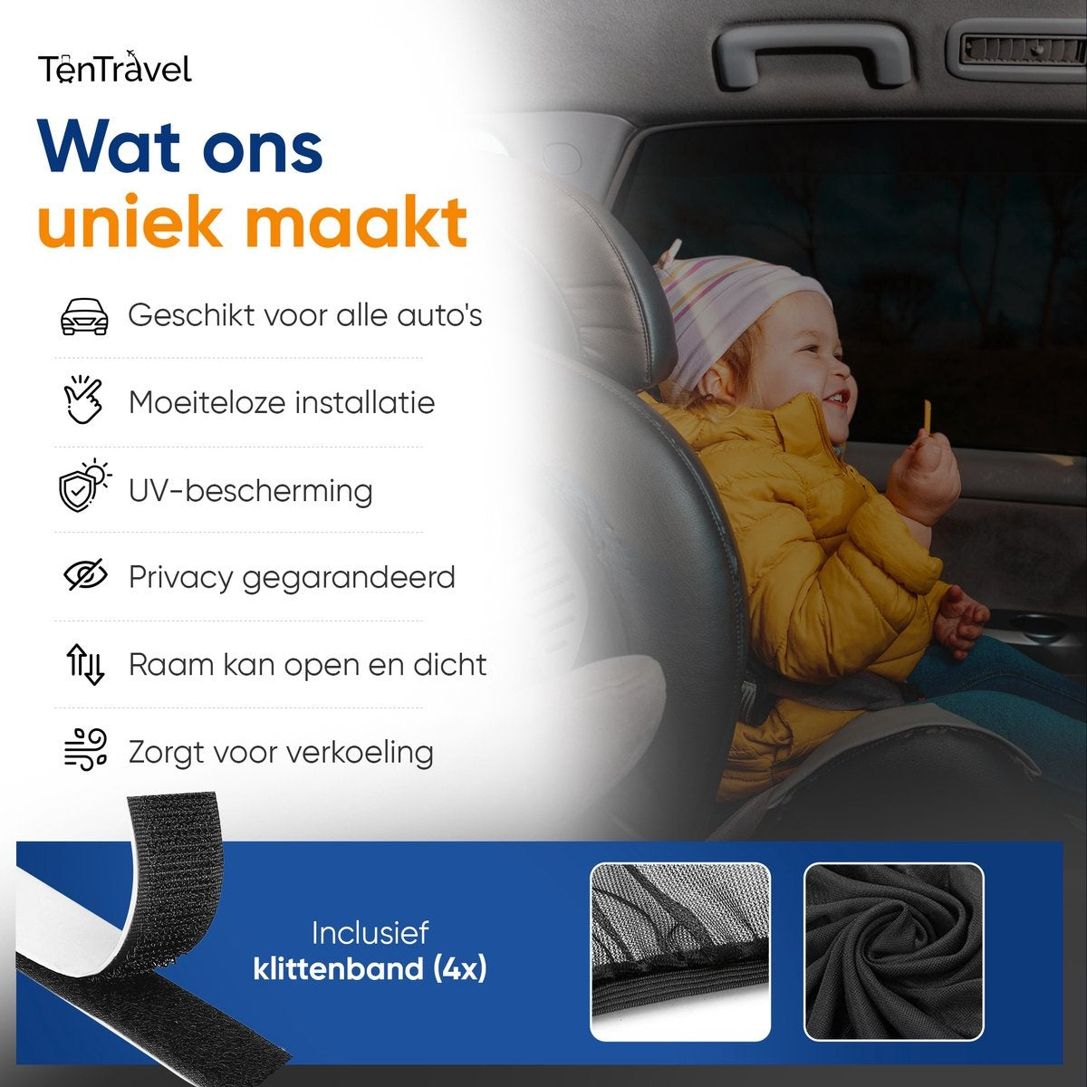 TenTravel 2 Zonneschermen Auto – UV-werend & Opvouwbaar – 120 x 55 cm – Zwart