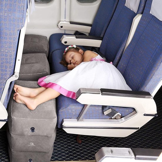 Travelhawk Opblaasbaar Vliegtuigbedje - Reiskussen - Voetkussen - Vliegtuig Bedje - Voetsteun - Voor Baby en Kinderen - 3 Standen - Auto/Trein/Bus - PVC - Grijs
