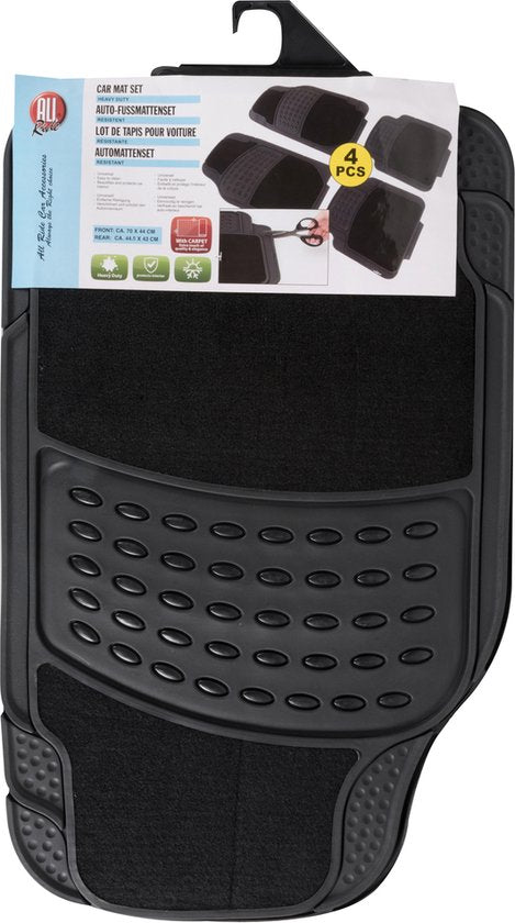 All Ride Automatten Universeel - Set van 4 - 70 x 44 cm/ 44,5 x 43 cm - Zwart