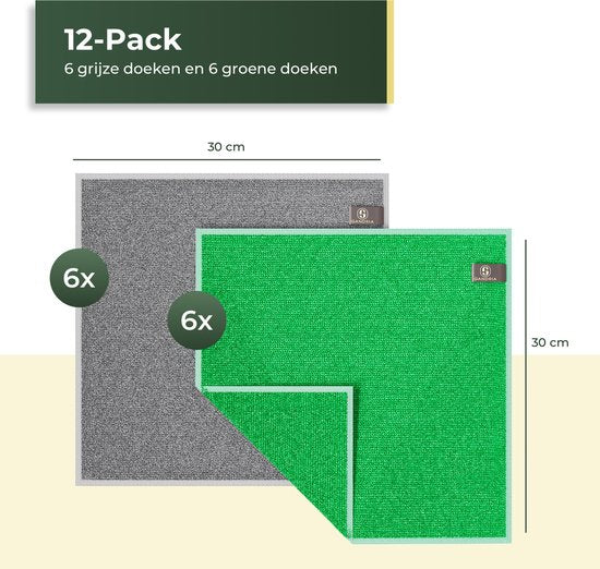 Gandria Microvezeldoekjes - 12 Stuks - Schoonmaakdoekjes - 30 x 30 cm - Vaatdoekjes - Microvezel - Wasbare Reinigingsdoekjes - Huishouddoekjes