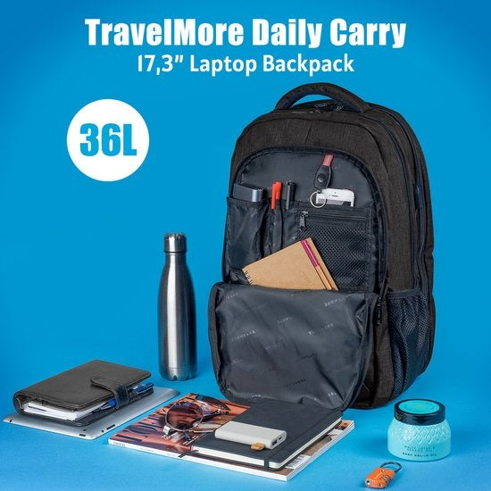 TRVLMORE Rugzak - 36L - 17,3 inch - Laptop Rugtas - Schooltas - Unisex - Spatwaterdicht Antraciet