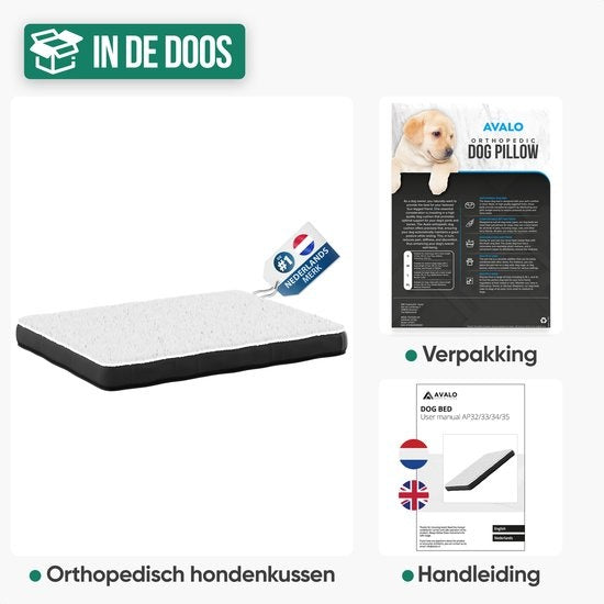 Avalo Orthopedisch Hondenkussen S - 45x65 cm - Wasbaar / Traagschuim / Antislip - Orthopedische Hondenmand