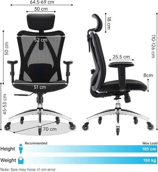 SIHOO M18 PRO Ergonomische Bureaustoel - Verstelbare Lendensteun - Ademende Mesh - Zwart