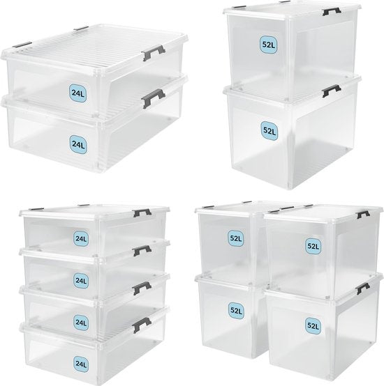 Opbergbox 2x30L – Deksel – Stapelbaar - Wielen