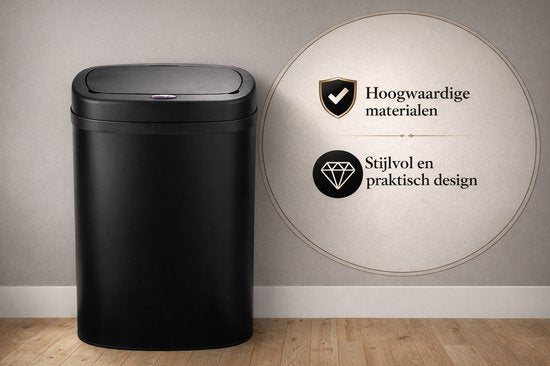 Bayt Prullenbak - Prullenbak 50 Liter - Prullenbak met Sensor - Vuilnisbak - Afvalbak - Metaal - Zwart