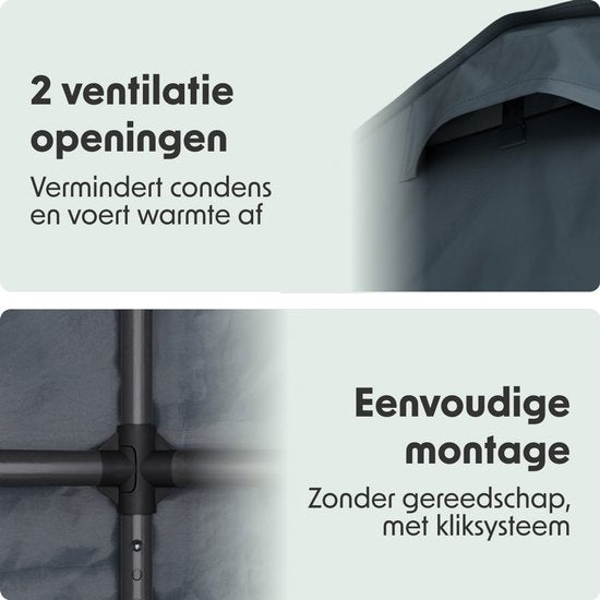LifeGoods Opvouwbare Tuinschuur - Schuurtent - Opvouwbaar - Fietstent - Tuinberging - Stalen Frame - 220x150cm - Tuinschuur - Grijs