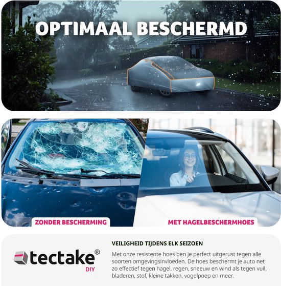 tectake® - Autohoes waterdicht, ademend - Hagelbescherming - 431x 165x 120cm - Medium - 405167