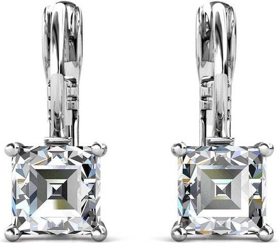 Yolora Dames Oorbellen - Kalpa Camaka Kristallen - Zilverkleurig - 18K Witgoud Verguld - Vrouwen Oorhangers Zilver - Sieraden - Luxe Giftbox - Geschenkdoos - Cadeau doos - Exclusieve Geschenkverpakking - Mooie Cadeauverpakking