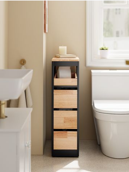 SoBuy Lage Badkamerkast met 4 Laden Zwart – 65 x 23 x 82 cm – BZR54-II-SCH
