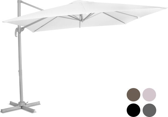 VONROC Premium Zweefparasol Pisogne 300x300cm – Inclusief kruisvoet & beschermhoes – Vierkante parasol – 360 ° Draaibaar - Kantelbaar – UV werend doek - Wit