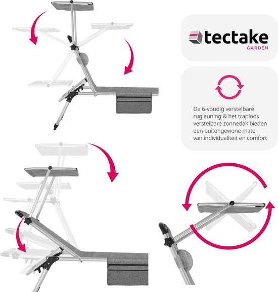 tectake® - Ligbed Lorella gestoffeerd, inklapbaar - grijs gemeleerd - 220 x 60,5 x 34 cm, met zijvak