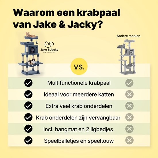 Jake en Jacky Krabpaal voor Katten - Kattenkrabpaal - Krabmeubel - Kattenboom - Krabpalen - Kattenhuis - Donkergrijs - 147 cm Hoog