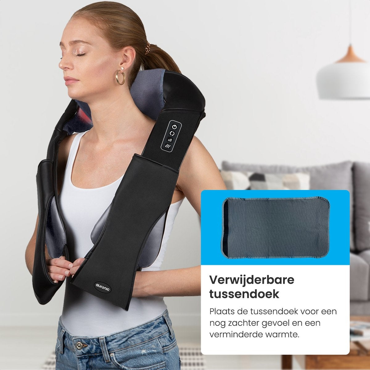 Auronic Draadloos Shiatsu Massagekussen - Elektrisch Nekmassage Apparaat - Nek en Schouder - Infrarood - Zwart