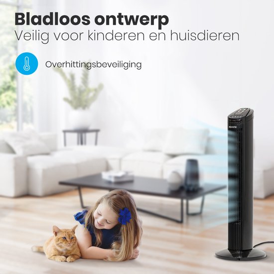 Auronic Torenventilator - Staande Ventilator met Afstandsbediening - Timer - 50W - 45dB - 74cm - Zwart