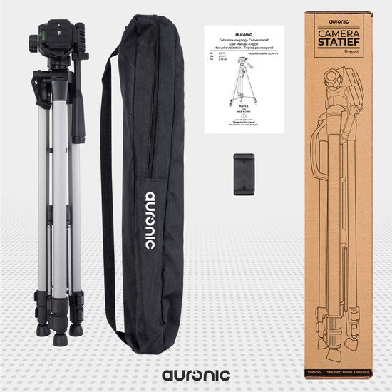 Auronic Statief - Camera - Telefoon - Iphone - Tripod met Smartphonehouder - Zilvergrijs