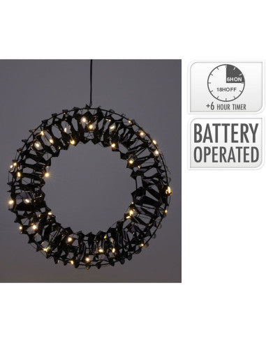 Verlichte Krans - Zwart - 30 cm - 50 led