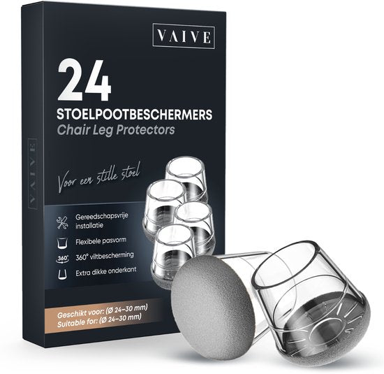 Vaive Stoelpoot Beschermers Rond met Vilt – 24 Stuks – Stoelpootdoppen Ø24-30 mm – Vloerbescherming voor Stoelen - Grijs