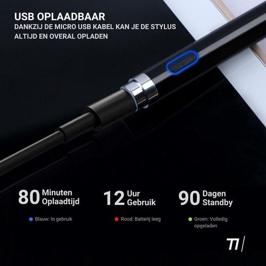 Tikkens Active Stylus Pen voor Alle Schermen - USB 2.0 - Zwart - 6.1x2.1x21.2 cm