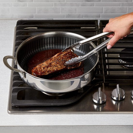 LIVINGTON Titan Pan - gecoate roestvrijstalen pan 28 cm met diamanten antiaanbaklaag - ovenvaste hoge pan voor alle soorten fornuizen