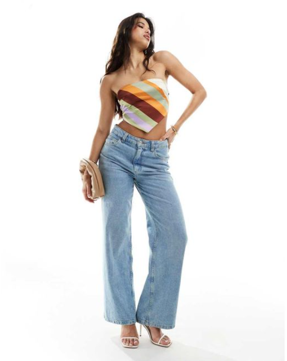 ASOS DESIGN Stretch Satin Bandeau Top met Tie Back in Multi Color - EU 36